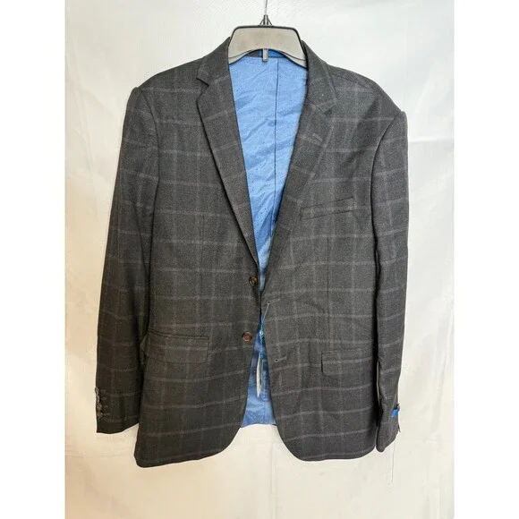 Gino Vitale Mens Navy Blue Long Sleeve Slim Fit Checked Stretch Blazer Size 40R